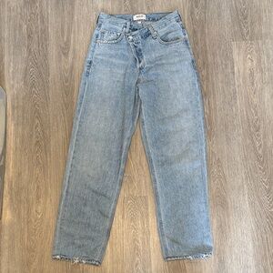 AGOLDE High Rise Criss Cross Denim Jeans in Light Blue